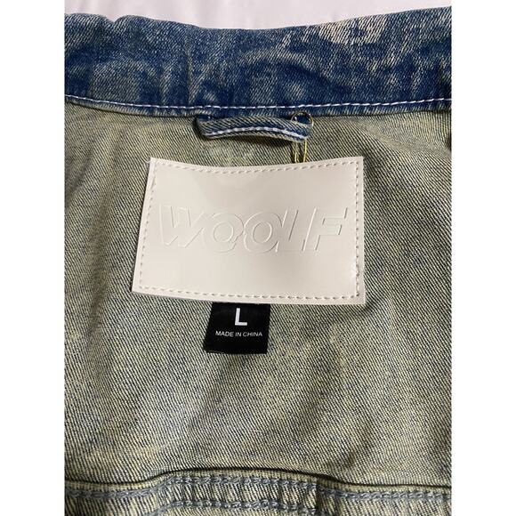 NWOT Mens Woolf Distressed Denim Jacket - Size L - Picture 7 of 8